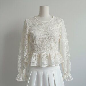 Zara Lace Ruffle Sleeve Peplum Crop Top